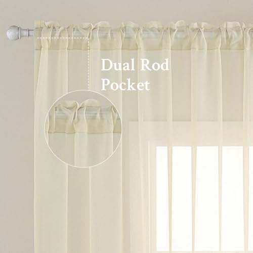 2 Panels Light Cream Sheer Curtains for Living Room 54 X 108 Inches (Light Cream / 54"W x 108"L (Pack of 2))