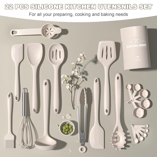 22 Piece Silicone Cooking Utensils Set (Khaki)