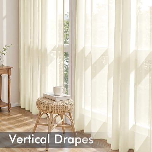 Light Cream Sheer Curtains 63 Inches Long 4 Panels 42 x 63 Inches (42"W x 63"L (Pack of 4) / Light Cream)