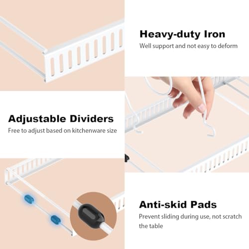 Pot and Pan Lid Organizer Holder Storage Rack (White / 14 Dividers)