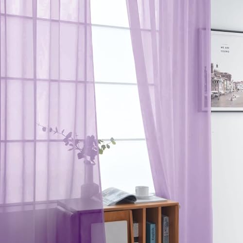 Lavender Sheer Curtains 4 Panels Rod Pocket Semi (Lavender / 52"W x 108"L (Pack of 4))