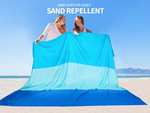 Beach Blanket Mat Waterproof Sandproof for 2 (Bule-striped / 79" X 108"（1-6person）)