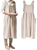 Women Girls Vintage Cute Apron Gardening Works Cross Back Cotton (Beige / 32.3" x 41.3")