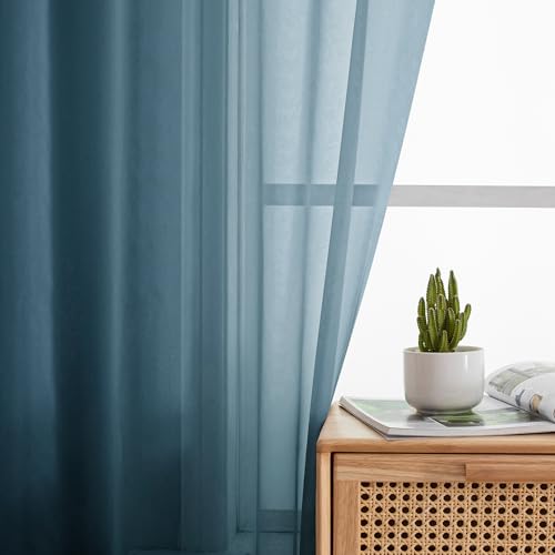 Dusty Blue Short Sheer Curtains 45 Inch Length for Small Windows (Dusty Blue / 42"W x 45"L (Pack of 2))