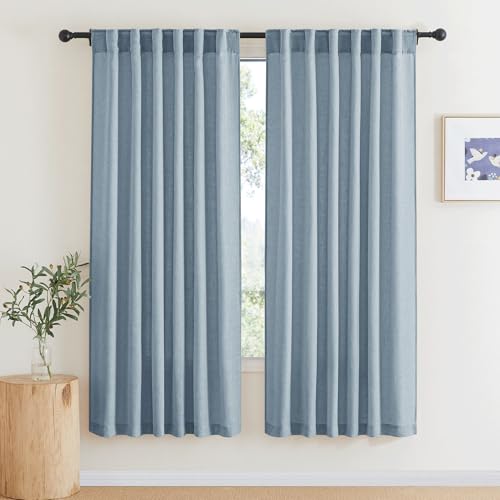 Light Filtering Linen Sheer Curtains 72 inch Long for Farmhouse (Dusty Blue / 52"W x 72"L (Pack of 2))