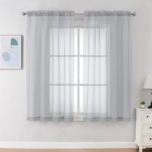 Light Grey Sheer Curtains 63 Inch Long 2 Panels (Light Grey / 59"W x 63"L (Pack of 2))