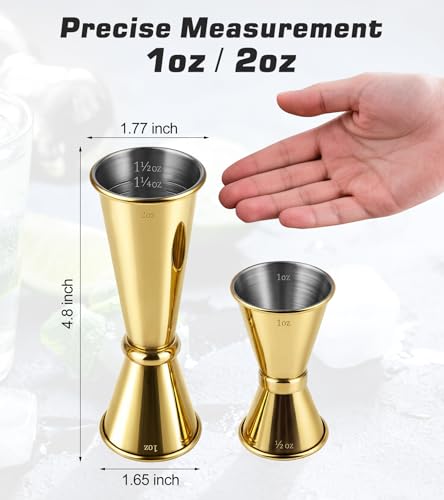2 Pack Stainless Steel Cocktail Jiggers (2 Pack-A / Gold)