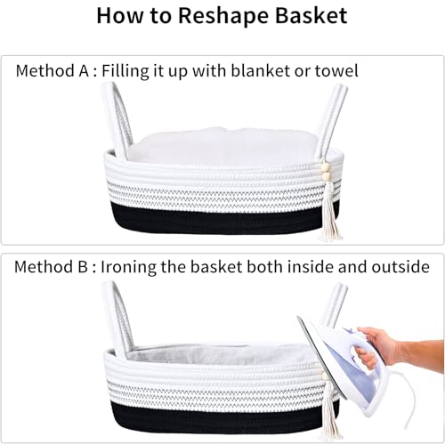 Small Storage Basket for Toilet Tank Top (White & Black / L(13x6x4 Inch))