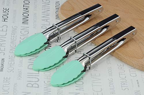 7" Stainless Steel Food Tongs with Silicone Tips (7-inch / Mint)