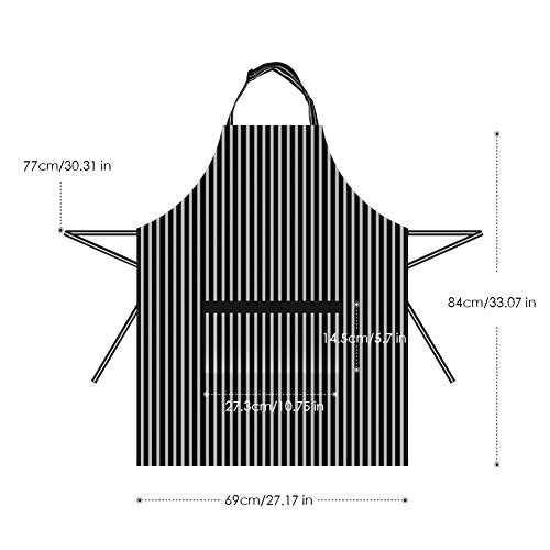 2 Pack Adjustable Bib Apron Thicker Waterdrop Resistant with 2 Pockets Cooking Kitchen Aprons for Women Men Chef (Stripe Black Pin / 2 Polyester)