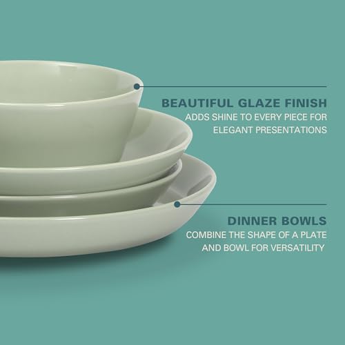 Summer Shades 16 Piece Plates and Bowls Dishes Service for 4 Porcelain Dinnerware Set (Green (Summer Shades) / Service for 4 (16pcs))