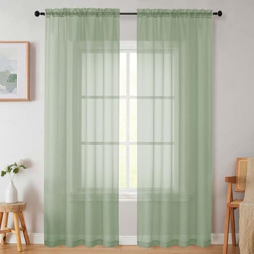 Sage Green Sheer Curtains for Bedroom Living Room 90 Inches Long 2 Panels Set (Sage Green / 42"W x 90"L (Pack of 2))