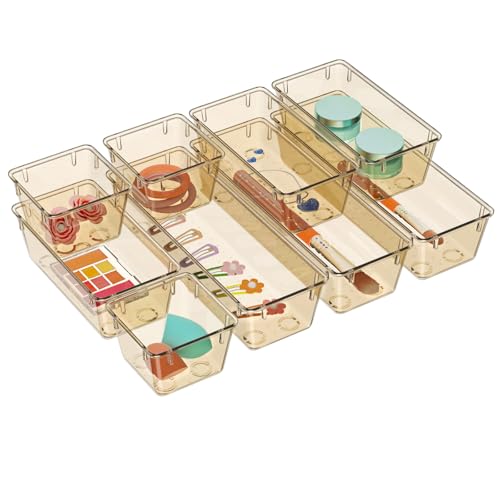 12 Pack Clear Drawer Organizer Set (Champagne / 12 PCS)