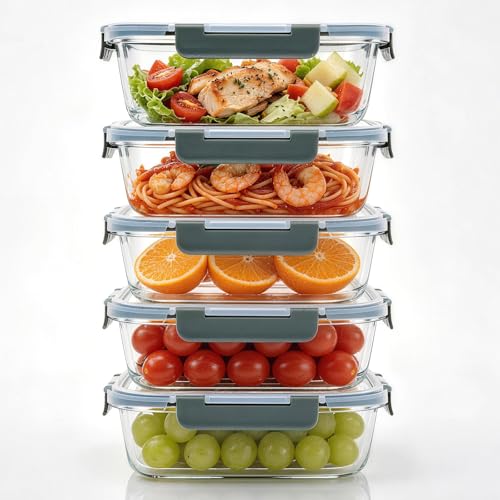 5Pack 22oz Glass Storage Containers with Lids