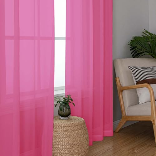 Hot Pink Sheer Curtains for Bedroom Living Room 96 Inches Long 2 Panels Set (Hot Pink / 42"W x 96"L (Pack of 2))
