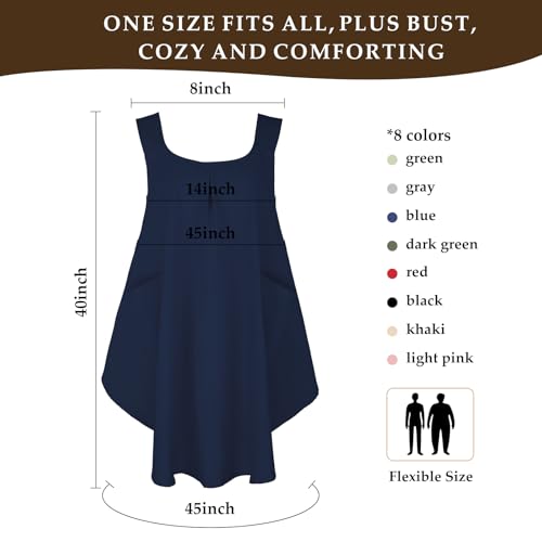 Apron for Women with Pocket Cotton Linen (Navyblue)