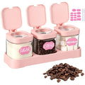 3 Pcs Glass Coffee Container with Shelf (Pink)