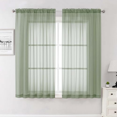 Sage Green Sheer Curtains 63 Inch Length 2 Pcs (Sage Green / 59"W x 63"L (Pack of 2))