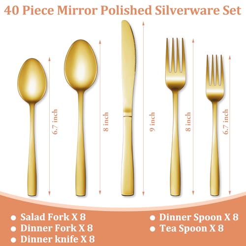40 Pcs Gold Silverware Set (Gold)