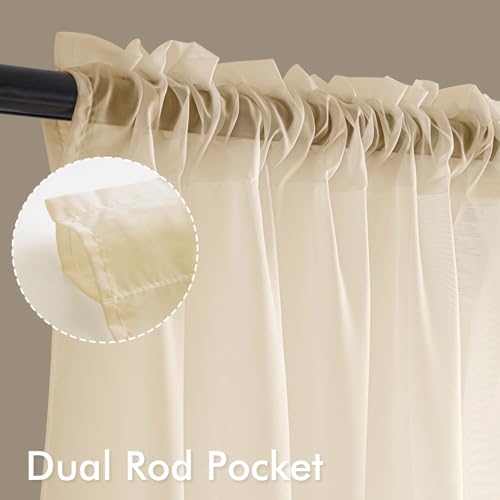 Butter Cream Sheer Curtains 96 Inches Long 4 Panels 42 x 96 Inches (42"W x 96"L (Pack of 4) / Butter Cream)