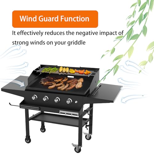 Universal Wind Guard and Warming Rack Fit for Griddle Without a Hood from 28" to 36" (For 28"-36" with Rear Grease)