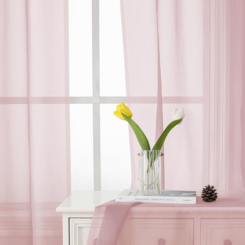 Blush Sheer Curtains 54 Inches Long 2 Panels Set (Blush Pink / 40"W x 54"L (Pack of 2))