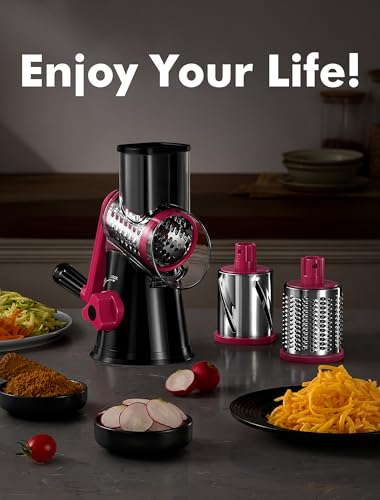 Cheese Grater Hand Crank (Black+Rosy / 3 Blades)