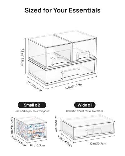 Clear Stackable Storage Drawers Set of 5 (2 Small+1 Wide)