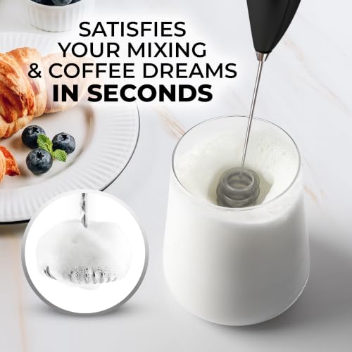 Powerful Milk Frother Wand With Duracell Batteries (Alpha Black / Triple Whisk + Batteries)