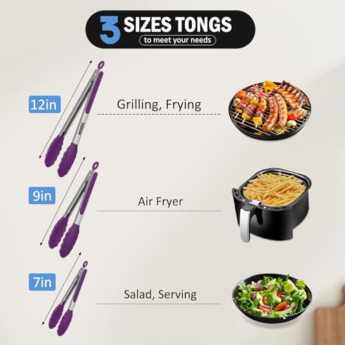 Kitchen Tongs (Purple / 7 + 9 + 12 inches)