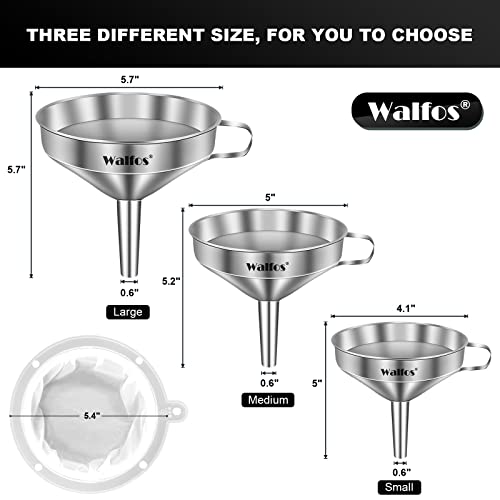 3Pcs Kitchen Funnel with 2 Removable Strainer ＆ 1 Cleaning Brush & 1Pc 200 Mesh Food Filter Strainer (3pcs 5.7+5+4.1cm)