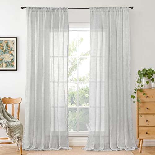 Long Linen Curtains 102 Inch Length for Living Room (Light Grey / 52"W x 102"L (Pack of 2))