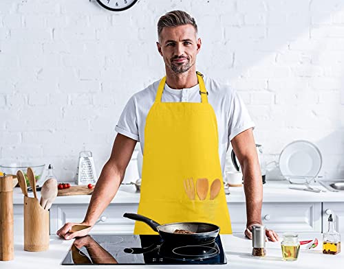 Bib Aprons 2 Pack Adjustable With 2 Pockets (2 Pack / Yellow)