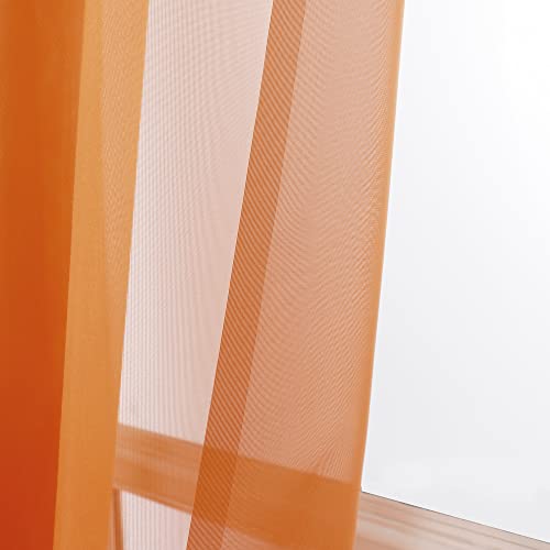 Sheer Curtains 63 inch Length 2 Panels Set (Orange / 42"W x 63"L (Pack of 2))