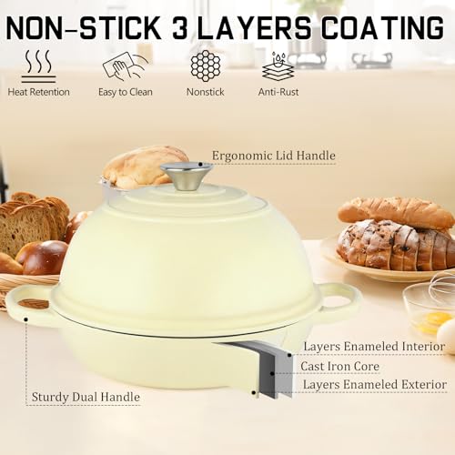Enameled Cast Iron Bread Oven Dutch Oven Pot with Lid Beige (Beige / 6QT)