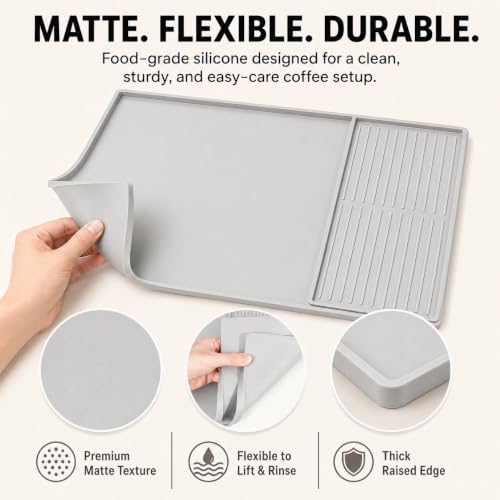 Silicone Coffee Mat 24 x 16 in with Tray (Minimal Light Gray)