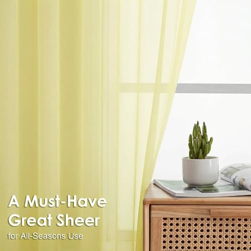 Sheer Curtains 84 Inches Long 2 Panels Set (Light Yellow / 42"W x 84"L (Pack of 2))