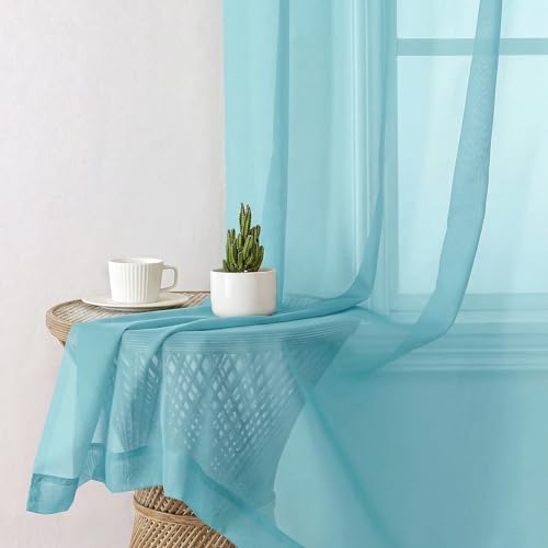 Aqua Sheer Curtains 72 Inch Length 2 Panels Set (42"W x 72"L (Pack of 2) / Aqua)