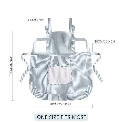 Cute Cotton Apron for Women (Medium / Blue/Grey Striped)