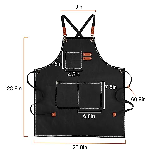 Cross Back Chef Aprons for Men Women with Pockets (Black)