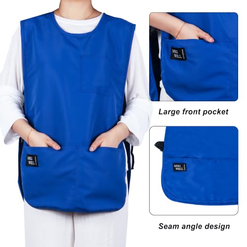 Waterproof Cobbler Apron with 4 Pockets Vest Smock Apron for Men Women Chef Waiter Work (Blue)