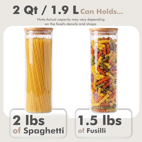 3 Pack 2Qt Round Glass Spaghetti Jars with Bamboo Lids (2Qt*3)
