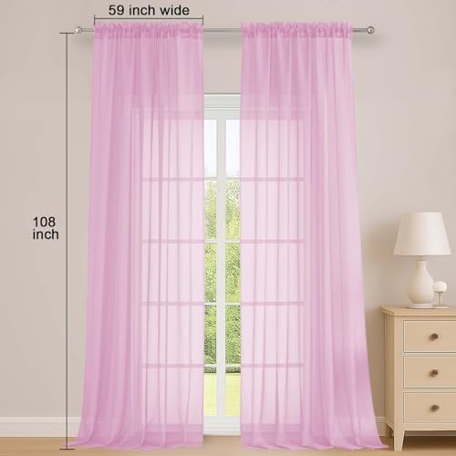 Sheer Pink Curtains 108 Inches Long for Living Room Bedroom 2 Panels Set (Pink / 59"W x 108"L (Pack of 2))