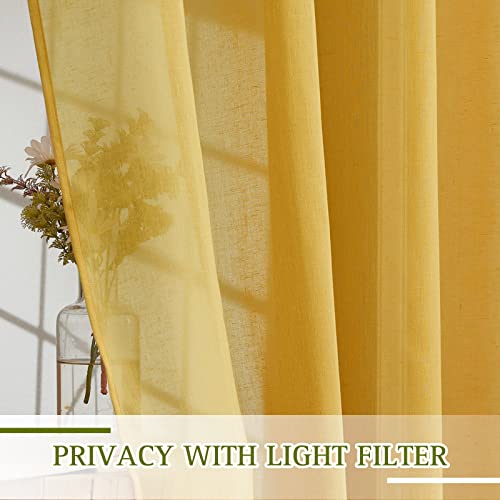 Semi Sheer Curtains Flax Linen Texture (52"W x 84"L (Pack of 2) / Citrine)