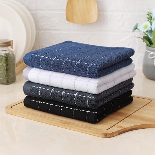 100% Cotton Terry Kitchen Towels (Navy+white+grey+black / 13 X 28 - 8 Pack)