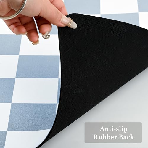 Checkered Dish Drying Mat for Kitchen Counter (Blue / 24" x 16")