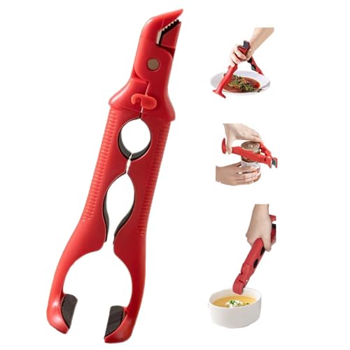 3-in-1 Hot Plate Gripper Tongs,Multi-Angle Hot Plate Gripper, Silicone Non-slip Hot Dish Plate Holder,Microwave Oven Cooking,Kitchen Utensil for Bowls,Pans,Dishes (Red)