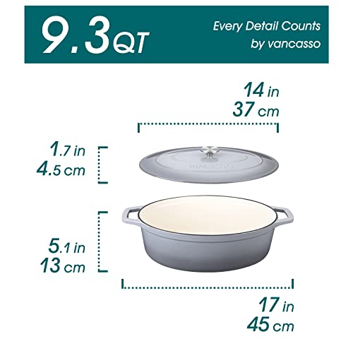 9.3 Qt Oval Enameled Cast Iron Dutch Oven with Lid (9.3 Qt-oval / Grey)