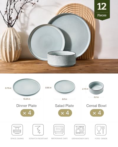 Annecy 12 Piece Stoneware Dinnerware Set (Grey Blue / Service for 4 (Standard Dinner Set))