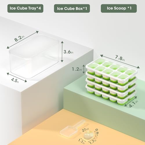 Ice Cube Tray with Lid and Bin (Green / 8.2*4.5*3.6'' - 4 Pack)